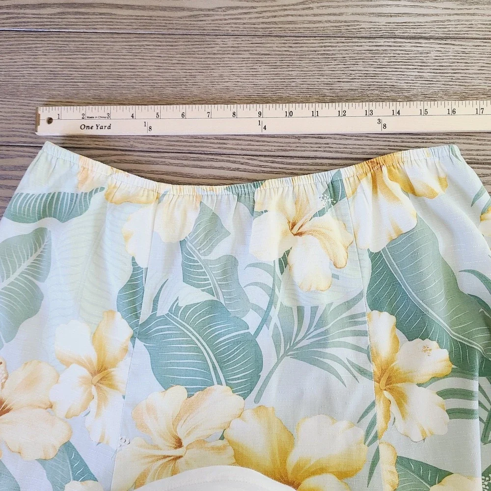 Hilo Hattie Top Skirt Set XL Green Yellow Floral Hawaiian Tropical Button-Front